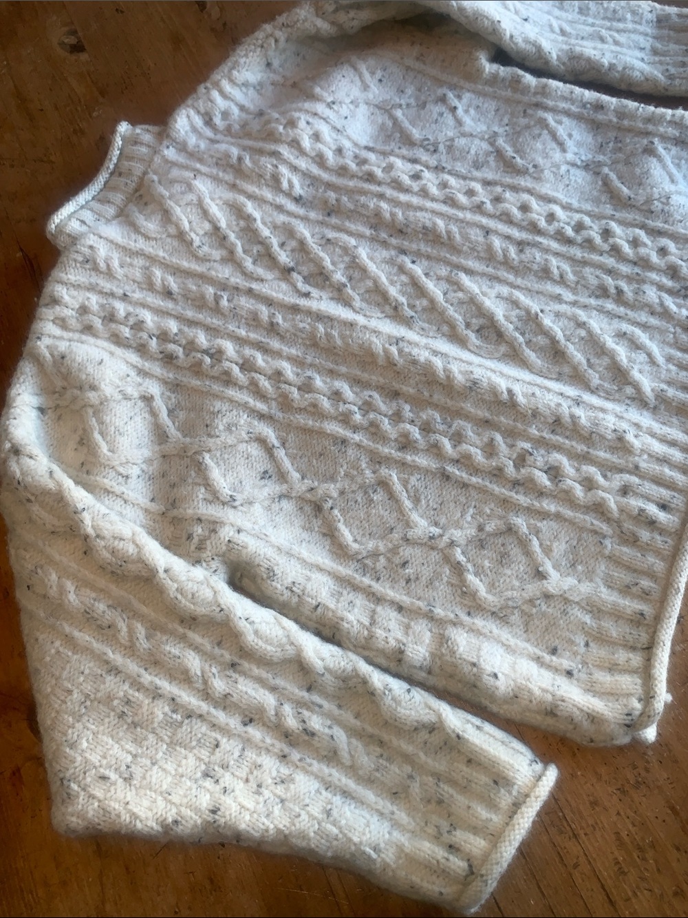 Aran Crafts Cream Speckled Cable Knit Crewneck Sweater - Picture 7 of 16